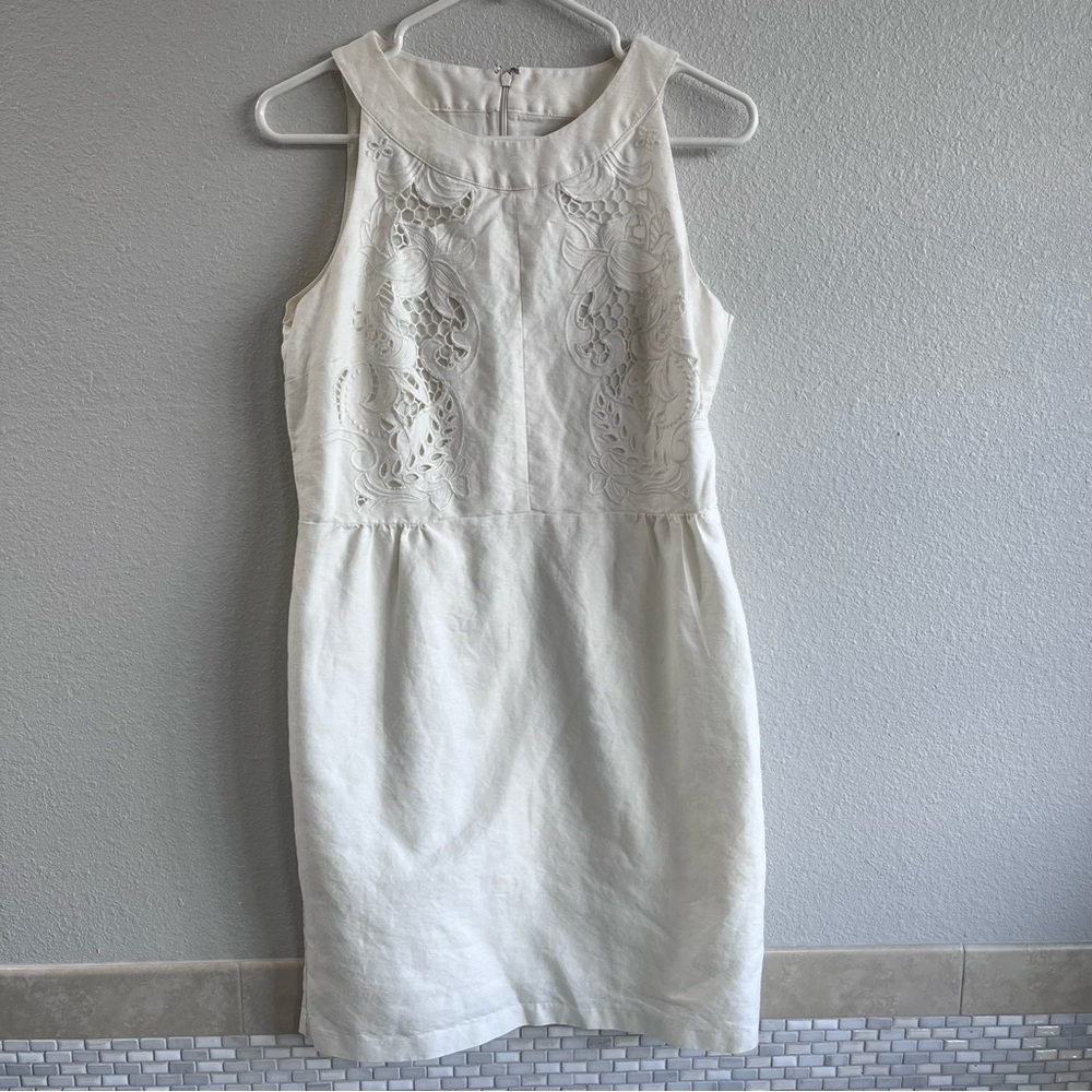 Ann Taylor LOFT white linen sleeveless dress